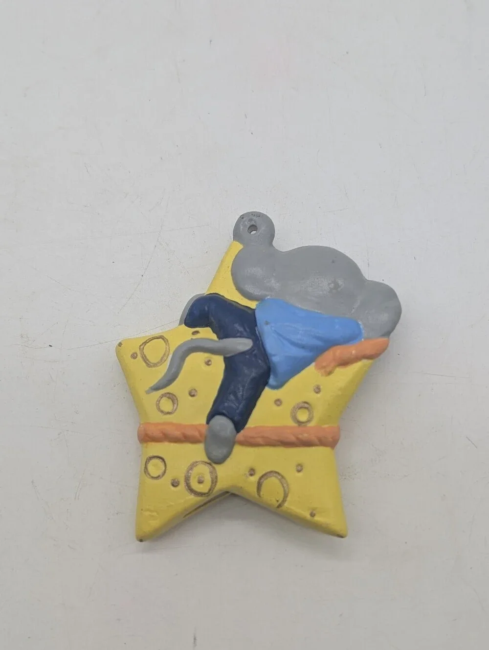 Vintage Ceramic Mouse on a Smiling Star  Ornament
